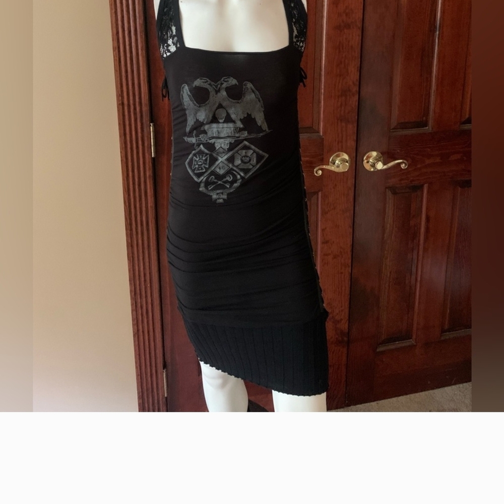 SALVAGE black Bodycon Side Lace-Up Mini Dress